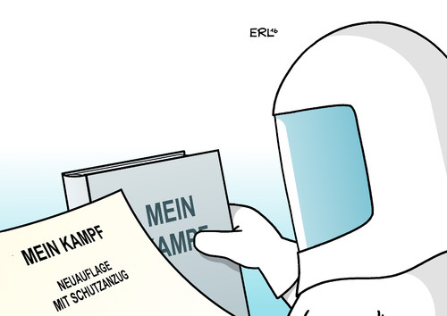 Cartoon: Mein Kampf (medium) by Erl tagged mein,kampf,buch,adolf,hitler,rechtsextremismus,nationalsozialismus,rassismus,antisemitismus,weltanschauung,weltbild,gedankengut,gefahr,neuauflage,2016,kommentar,schutz,schutzanzug,karikatur,erl,mein,kampf,buch,adolf,hitler,rechtsextremismus,nationalsozialismus,rassismus,antisemitismus,weltanschauung,weltbild,gedankengut,gefahr,neuauflage,2016,kommentar,schutz,schutzanzug,karikatur,erl