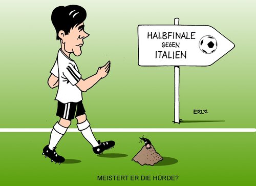 Cartoon: Meistert er die Hürde? (medium) by Erl tagged maulwurf,löw,jogi,joachim,bundestrainer,italien,deutschland,halbfinale,europameisterschaft,em,fußball,fußball,em 2012,euro 2012,halbfinale,deutschland,italien,bundestrainer,jogi löw,em,2012,euro,jogi,löw