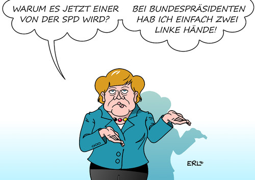 Cartoon: Merkel Bundespräsidenten (medium) by Erl tagged angela,merkel,bundeskanzlerin,auswahl,kandidaten,bundespräsident,zwei,linke,hände,pech,köhler,wulff,nachfolge,gauck,steinmeier,vorschlag,spd,sigmar,gabriel,karikatur,erl,angela,merkel,bundeskanzlerin,auswahl,kandidaten,bundespräsident,zwei,linke,hände,pech,köhler,wulff,nachfolge,gauck,steinmeier,vorschlag,spd,sigmar,gabriel,karikatur,erl