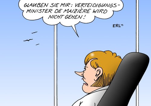 Cartoon: Merkel De Maiziere (medium) by Erl tagged merkel,angela,bundeskanzlerin,verteidigungsminister,thomas,de,maiziere,drohne,eurohawk,bestellung,kauf,debakel,panne,zulassung,kosten,vertrauen,rückhalt,gehen,fliegen,vögel,merkel,de,maiziere