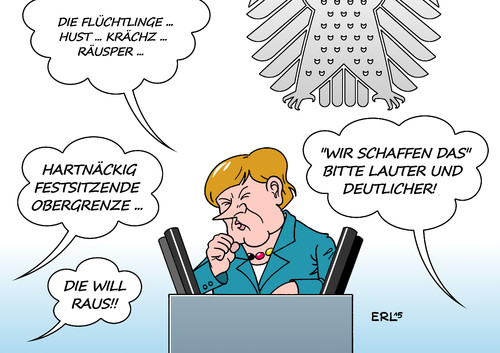 Cartoon: Merkel erkältet (medium) by Erl tagged bundeskanzlerin,angela,merkel,rede,bundestag,erkältung,erkältet,heiser,stimme,leise,flüchtlinge,willkommenskltur,wir,schaffen,das,lauter,cdu,csu,forderung,obergrenze,aussage,karikatur,erl,bundeskanzlerin,angela,merkel,rede,bundestag,erkältung,erkältet,heiser,stimme,leise,flüchtlinge,willkommenskltur,wir,schaffen,das,lauter,cdu,csu,forderung,obergrenze,aussage,karikatur,erl