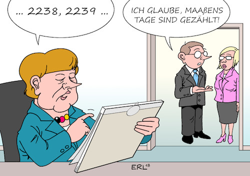 Cartoon: Merkel Maaßen (medium) by Erl tagged politik,bundesamt,für,verfassungsschutz,hans,georg,maaßen,interview,bild,zeitung,ausschreitungen,chemnitz,rechtsextremismus,hetzjagden,relativierung,zweifel,aussage,bundeskanzlerin,angela,merkel,cdu,unterstützung,innenminister,horst,seehofer,csu,verfassung,grundgesetz,afd,nähe,rücktritt,entlassung,karikatur,erl,politik,bundesamt,für,verfassungsschutz,hans,georg,maaßen,interview,bild,zeitung,ausschreitungen,chemnitz,rechtsextremismus,hetzjagden,relativierung,zweifel,aussage,bundeskanzlerin,angela,merkel,cdu,unterstützung,innenminister,horst,seehofer,csu,verfassung,grundgesetz,afd,nähe,rücktritt,entlassung,karikatur,erl