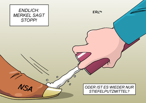 Cartoon: Merkel NSA (medium) by Erl tagged nsa,usa,geheimdienst,abhöraffäre,überwachung,total,welt,eu,deutschland,internet,smartphone,handy,bundeskanzlerin,angela,merkel,bnd,doppelagent,stopp,fußball,weltmeisterschaft,wm,schiedsrichter,spray,freistoßspray,stiefel,putzen,putzmittel,nsa,usa,geheimdienst,abhöraffäre,überwachung,total,welt,eu,deutschland,internet,smartphone,handy,bundeskanzlerin,angela,merkel,bnd,doppelagent,stopp,fußball,weltmeisterschaft,wm,schiedsrichter,spray,freistoßspray,stiefel,putzen,putzmittel