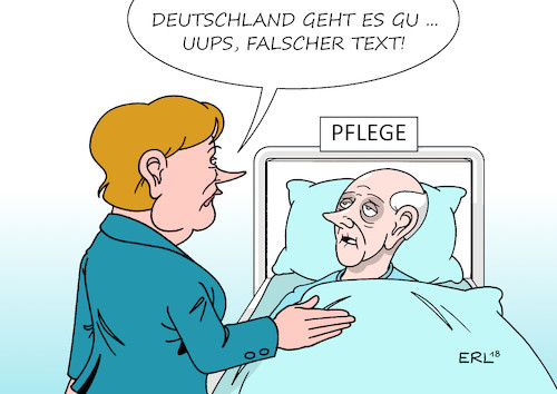 Cartoon: Merkel Pflege (medium) by Erl tagged politik,deutschland,pflege,pflegeheim,pflegekräfte,mangel,überlastung,überarbeitung,zeitmangel,bezahlung,schlecht,bundeskanzlerin,angela,merkel,besuch,seniorenheim,wahlkampf,theorie,praxis,menschen,alter,krankheit,tod,humanität,würde,karikatur,erl,politik,deutschland,pflege,pflegeheim,pflegekräfte,mangel,überlastung,überarbeitung,zeitmangel,bezahlung,schlecht,bundeskanzlerin,angela,merkel,besuch,seniorenheim,wahlkampf,theorie,praxis,menschen,alter,krankheit,tod,humanität,würde,karikatur,erl