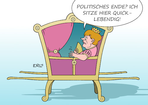 Cartoon: Merkel quicklebendig (medium) by Erl tagged politik,bundeskanzlerin,angela,merkel,amtszeit,13,jahre,quicklebendig,kanzlerinnendämmerung,macht,machtverlust,querschüsse,innenminister,horst,seehofer,csu,flüchtlingspolitik,fall,maaßen,abgehobenheit,stimmung,volk,aufstand,cdu,fraktion,bundestagsfraktion,abwahl,volker,kauder,wahl,ralph,brinkhaus,sänfte,königin,karikatur,erl,politik,bundeskanzlerin,angela,merkel,amtszeit,13,jahre,quicklebendig,kanzlerinnendämmerung,macht,machtverlust,querschüsse,innenminister,horst,seehofer,csu,flüchtlingspolitik,fall,maaßen,abgehobenheit,stimmung,volk,aufstand,cdu,fraktion,bundestagsfraktion,abwahl,volker,kauder,wahl,ralph,brinkhaus,sänfte,königin,karikatur,erl