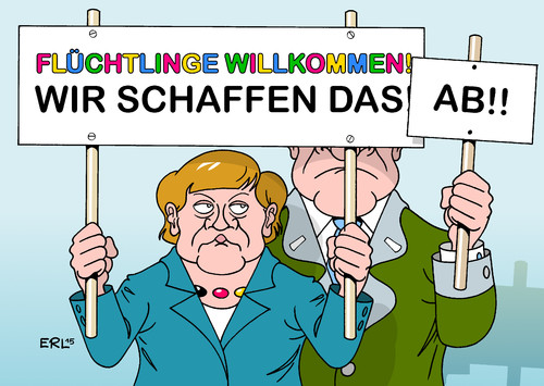 Cartoon: Merkel Seehofer (medium) by Erl tagged flüchtlinge,europa,eu,deutschland,willkommen,bundeskanzlerin,angela,merkel,abschottung,ministerpräsident,bayern,horst,seehofer,csu,cdu,wir,schaffen,das,ab,abschaffung,willkommenskultur,karikatur,erl,flüchtlinge,europa,eu,deutschland,willkommen,bundeskanzlerin,angela,merkel,abschottung,ministerpräsident,bayern,horst,seehofer,csu,cdu,wir,schaffen,das,ab,abschaffung,willkommenskultur,karikatur,erl