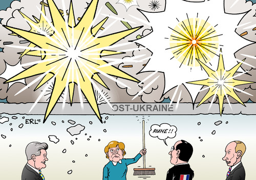 Cartoon: Merkel und Hollande greifen ein (medium) by Erl tagged ukraine,krieg,ostukraine,separatisten,russland,vermittlung,bundeskanzlerin,merkel,deutschland,präsident,hollande,frankreich,poroschenko,putin,karikatur,erl,ukraine,krieg,ostukraine,separatisten,russland,vermittlung,bundeskanzlerin,merkel,deutschland,präsident,hollande,frankreich,poroschenko,putin