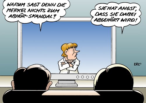 Cartoon: Merkels Schweigen (medium) by Erl tagged bundeskanzlerin,bundesregierung,skandal,datenschutz,eu,deutschland,kommunikation,telefon,sms,email,internet,daten,abhören,überwachung,spionage,großbritannien,nsa,geheimdienst,usa,angela,merkel,schweigen,angst,usa,geheimdienst,nsa,großbritannien,spionage,überwachung,abhören,daten,internet,email,sms,telefon,kommunikation,deutschland,eu,datenschutz,skandal,bundesregierung,bundeskanzlerin,angela,merkel,schweigen,angst