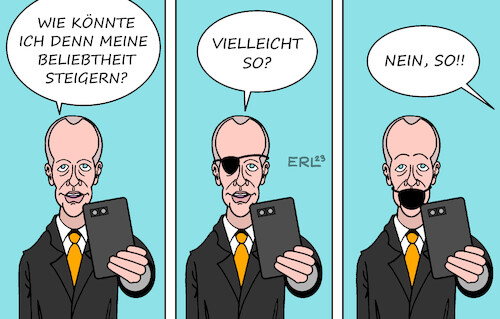 Cartoon: Merz Beliebtheit (medium) by Erl tagged politik,regierung,ampel,umfragetief,bundeskanzler,olaf,scholz,spd,sturz,joggen,augenklappe,sympathie,oppositionsführer,friedrich,merz,cdu,fettnäpfchen,unbeliebtheit,aussagen,interviews,reden,mundschutz,maulkorb,karikatur,erl,politik,regierung,ampel,umfragetief,bundeskanzler,olaf,scholz,spd,sturz,joggen,augenklappe,sympathie,oppositionsführer,friedrich,merz,cdu,fettnäpfchen,unbeliebtheit,aussagen,interviews,reden,mundschutz,maulkorb,karikatur,erl