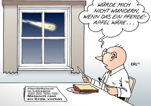 Cartoon: Meteorit (medium) by Erl tagged essen,nahrung,lebensmittel,skandal,lebensmittelskandal,rindfleisch,pferdefleisch,lasagne,meteorit,erde,vorbei,knapp,pferdeapfel,essen,nahrung,lebensmittel,skandal,lebensmittelskandal,rindfleisch,pferdefleisch,lasagne,meteorit,erde,vorbei,knapp,pferdeapfel