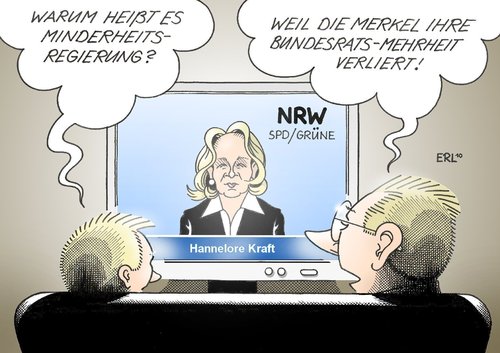 Cartoon: Minderheitsregierung (medium) by Erl tagged nrw,minderheitsregierung,spd,grüne,hannelore,kraft,angela,merkel,bundesrat,mehrheit,cdu,csu,fdp,schwarz,gelb,weg,nrw,minderheitsregierung,spd,grüne,angela merkel,bundesrat,mehrheit,cdu,csu,fdp,schwarz,gelb,angela,merkel