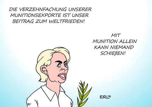 Cartoon: Munitionsexport (medium) by Erl tagged rüstungsexport,export,rüstung,waffen,munition,steigerung,krieg,gewalt,konflikte,verteidigung,verteidigungsministerin,ursula,von,der,leyen,frieden,palmzweig,karikatur,erl,rüstungsexport,export,rüstung,waffen,munition,steigerung,krieg,gewalt,konflikte,verteidigung,verteidigungsministerin,ursula,von,der,leyen,frieden,palmzweig,karikatur,erl