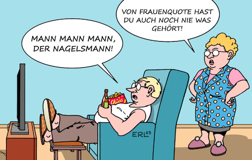 Cartoon: Nagelsmann (medium) by Erl tagged politik,sport,fußball,nationalmannschaft,bundestrainer,julian,nagelsmann,sieg,usa,unentschieden,mexiko,mann,frau,frauen,führungspositionen,frauenquote,karikatur,erl,politik,sport,fußball,nationalmannschaft,bundestrainer,julian,nagelsmann,sieg,usa,unentschieden,mexiko,mann,frau,frauen,führungspositionen,frauenquote,karikatur,erl