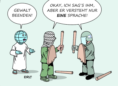 Cartoon: Nahost-Sprache (medium) by Erl tagged politik,konflikt,nahost,naher,osten,nahostkonflikt,israel,palästina,israeli,palästinenser,jerusalem,vertreibung,raketenangriff,gegenschlag,gewalt,gegengewalt,rache,vergeltung,welt,weltgemeinschaft,appell,waffenruhe,waffenstillstand,verhandlungen,verhandlungstisch,sprache,karikatur,erl,politik,konflikt,nahost,naher,osten,nahostkonflikt,israel,palästina,israeli,palästinenser,jerusalem,vertreibung,raketenangriff,gegenschlag,gewalt,gegengewalt,rache,vergeltung,welt,weltgemeinschaft,appell,waffenruhe,waffenstillstand,verhandlungen,verhandlungstisch,sprache,karikatur,erl