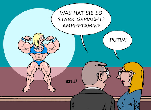 Cartoon: NATO gestärkt (medium) by Erl tagged politik,krieg,angriff,überfall,wladimir,putin,russland,ukraine,reaktion,finnland,beitritt,nato,stärkung,muskeln,bodybuilding,amphetamin,karikatur,erl,politik,krieg,angriff,überfall,wladimir,putin,russland,ukraine,reaktion,finnland,beitritt,nato,stärkung,muskeln,bodybuilding,amphetamin,karikatur,erl