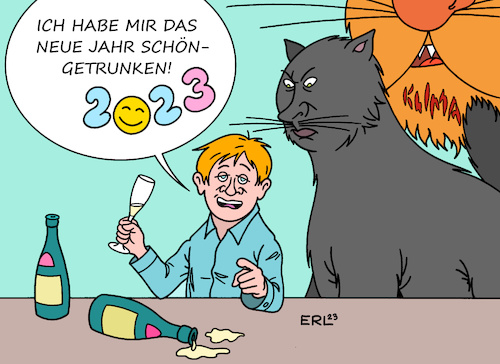 Cartoon: Neujahrskater (medium) by Erl tagged politik,jahreswechsel,2022,2023,silvester,neujahr,sekt,alkohol,realität,schönsaufen,schöntrinken,rausch,kater,wladimir,putin,krieg,russland,ukraine,klimawandel,erderwärmung,karikatur,erl,politik,jahreswechsel,2022,2023,silvester,neujahr,sekt,alkohol,realität,schönsaufen,schöntrinken,rausch,kater,wladimir,putin,krieg,russland,ukraine,klimawandel,erderwärmung,karikatur,erl