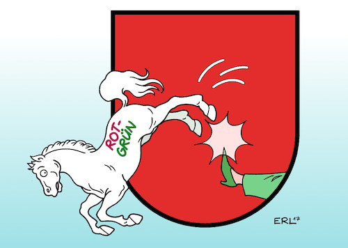 Cartoon: Niedersachsen (medium) by Erl tagged niedersachsen,bundesland,deutschland,landesregierung,regierung,spd,bündnis,90,die,grünen,abgeordnete,elke,twesten,grüne,landesliste,streichung,parteiaustritt,rot,grün,verlust,mehrheit,landtag,wappen,pferd,bein,stellen,hannoveraner,hannover,karikatur,erl,niedersachsen,bundesland,deutschland,landesregierung,regierung,spd,bündnis,90,die,grünen,abgeordnete,elke,twesten,grüne,landesliste,streichung,parteiaustritt,rot,grün,verlust,mehrheit,landtag,wappen,pferd,bein,stellen,hannoveraner,hannover,karikatur,erl