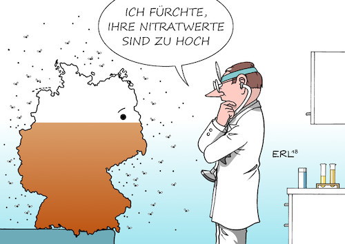 Cartoon: Nitrat (medium) by Erl tagged politik,europäischer,gerichtshof,eugh,verurteilung,belastung,gewässer,nitrat,flüsse,seen,grundwasser,landwirtschaft,düngung,jauche,gülle,odel,gefahr,wasser,trinken,gesundheit,arzt,patient,fliegen,karikatur,erl,politik,europäischer,gerichtshof,eugh,verurteilung,belastung,gewässer,nitrat,flüsse,seen,grundwasser,landwirtschaft,düngung,jauche,gülle,odel,gefahr,wasser,trinken,gesundheit,arzt,patient,fliegen,karikatur,erl