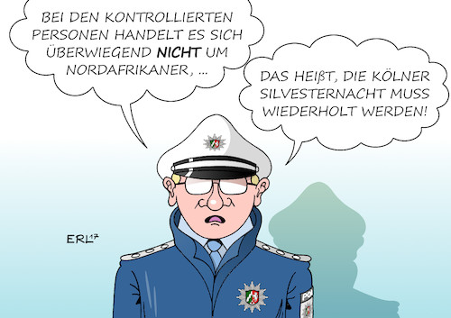 Cartoon: Nordafrikaner (medium) by Erl tagged silvester,silvesternacht,köln,2015,übergriffe,sexuelle,nötigung,vergewaltigung,nordafrikaner,prävention,vorbereitung,kontrolle,aussehen,irrtum,syrer,iraker,afghanen,flüchtlinge,polizei,nordrhein,westfalen,karikatur,erl,silvester,silvesternacht,köln,2015,übergriffe,sexuelle,nötigung,vergewaltigung,nordafrikaner,prävention,vorbereitung,kontrolle,aussehen,irrtum,syrer,iraker,afghanen,flüchtlinge,polizei,nordrhein,westfalen,karikatur,erl