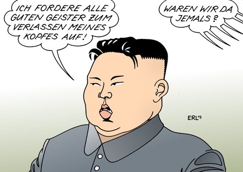 Cartoon: Nordkorea (medium) by Erl tagged nordkorea,diktator,kim,jong,un,atomwaffen,atombombe,krieg,drohung,südkorea,usa,nordkorea