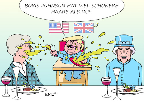 Cartoon: Not amused (medium) by Erl tagged politik,usa,präsident,donald,trump,rechtspopulismus,nationalismus,narzissmus,unberechenbarkeit,rüpel,besuch,großbritannien,gb,uk,interview,bloßstellung,brüskierung,premierministerin,theresa,may,brexit,vermasselt,ex,außenminister,widersacher,boris,johnson,fähig,premierminister,festbankett,essen,baby,manieren,not,amused,queen,elizabeth,ii,karikatur,erl,politik,usa,präsident,donald,trump,rechtspopulismus,nationalismus,narzissmus,unberechenbarkeit,rüpel,besuch,großbritannien,gb,uk,interview,bloßstellung,brüskierung,premierministerin,theresa,may,brexit,vermasselt,ex,außenminister,widersacher,boris,johnson,fähig,premierminister,festbankett,essen,baby,manieren,not,amused,queen,elizabeth,ii,karikatur,erl