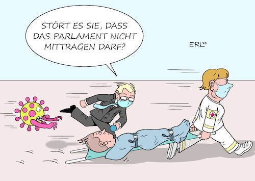 Cartoon: Notfall (medium) by Erl tagged politik,corona,virus,pandemie,zweite,welle,lockdown,beschluss,ministerpräsidentinnen,ministerpräsidenten,bundeskanzlerin,angela,merkel,notfall,bundestag,landdtag,länderparlament,parlament,umgehung,rettung,sanitäterin,patient,trage,reporter,karikatur,erl,politik,corona,virus,pandemie,zweite,welle,lockdown,beschluss,ministerpräsidentinnen,ministerpräsidenten,bundeskanzlerin,angela,merkel,notfall,bundestag,landdtag,länderparlament,parlament,umgehung,rettung,sanitäterin,patient,trage,reporter,karikatur,erl