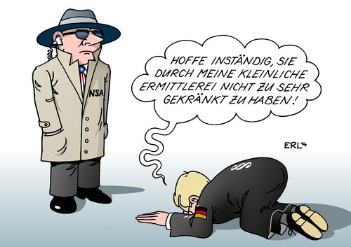 Cartoon: NSA-Ermittlungen (medium) by Erl tagged usa,nsa,geheimdienst,überwachung,total,abhöraffäre,eu,deutschland,internet,handy,bundeskanzlerin,angela,merkel,ermittlungen,einstellung,usa,nsa,geheimdienst,überwachung,total,abhöraffäre,eu,deutschland,internet,handy,bundeskanzlerin,angela,merkel,ermittlungen,einstellung