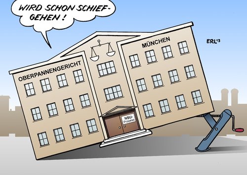 Cartoon: NSU-Prozess (medium) by Erl tagged nsu,mord,serie,rechtsextremismus,fremdenfeindlichkeit,terror,ermittlung,aufklärung,prozess,pannen,platzvergabe,losverfahren,panne,wagenheber,nsu,mord,serie,rechtsextremismus,fremdenfeindlichkeit,terror,ermittlung,aufklärung,prozess,pannen,platzvergabe,losverfahren,panne,wagenheber