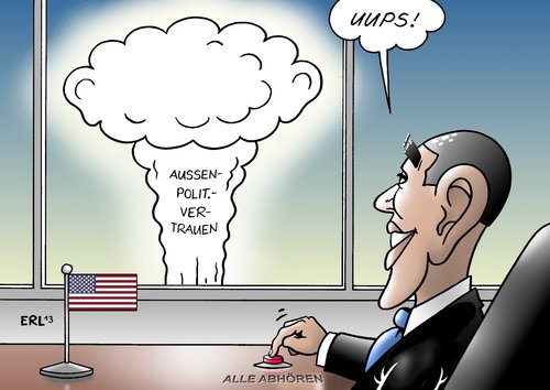 Cartoon: Obamas Aussenpolitik (medium) by Erl tagged usa,geheimdienst,nsa,spionage,überwachung,abhören,skandal,internet,telefon,smartphone,bundeskanzlerin,angela,merkel,politik,regierung,präsident,barack,obama,aussenpolitik,vertrauen,zerstörung,atomexplosion,atompilz,usa,geheimdienst,nsa,spionage,überwachung,abhören,skandal,internet,telefon,smartphone,bundeskanzlerin,angela,merkel,politik,regierung,präsident,barack,obama,aussenpolitik,vertrauen,zerstörung,atomexplosion,atompilz