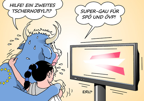 Cartoon: Österreich (medium) by Erl tagged österreich,wahl,bundespräsident,einbruch,spö,övp,rechtsruck,fpö,stichwahl,grüne,eu,europa,stier,flüchtlingspolitik,super,gau,tschernobyl,atomunglück,reaktorunglück,1986,30m,jahre,kernschmelze,radioaktivität,karikatur,erl,österreich,wahl,bundespräsident,einbruch,spö,övp,rechtsruck,fpö,stichwahl,grüne,eu,europa,stier,flüchtlingspolitik,super,gau,tschernobyl,atomunglück,reaktorunglück,1986,30m,jahre,kernschmelze,radioaktivität,karikatur,erl