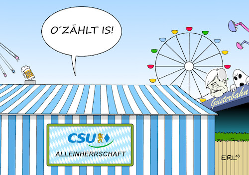 Cartoon: Oktoberfest (medium) by Erl tagged politik,oktoberfest,wiesn,münchen,bayern,landtagswahl,demoskopie,umfragen,csu,absturz,ende,alleinherrschaft,absolute,mehrheit,ministerpräsident,markus,söder,flüchtlingspolitik,horst,seehofer,rechtspopulismus,imitation,afd,abschreckung,wähler,bürgerlich,bestätigung,rechts,rand,geisterbahn,riesenrad,bierzelt,bier,maß,maßkrug,bierfass,anzapfen,ozapft,is,karikatur,erl,politik,oktoberfest,wiesn,münchen,bayern,landtagswahl,demoskopie,umfragen,csu,absturz,ende,alleinherrschaft,absolute,mehrheit,ministerpräsident,markus,söder,flüchtlingspolitik,horst,seehofer,rechtspopulismus,imitation,afd,abschreckung,wähler,bürgerlich,bestätigung,rechts,rand,geisterbahn,riesenrad,bierzelt,bier,maß,maßkrug,bierfass,anzapfen,ozapft,is,karikatur,erl