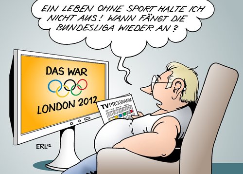 Cartoon: Olympia Ende (medium) by Erl tagged olympia,olympische,spiele,london,2012,fernsehen,sessel,polstersessel,zuschauer,sport,bewegung,sucht,bundesliga,fußball,tv,programm,olympia,olympische spiele,sport,olympische,spiele