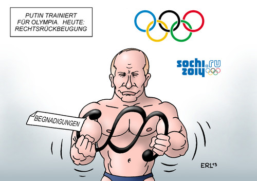 Cartoon: Olympia Sotschi (medium) by Erl tagged präsident,putin,russland,begnadigung,gnade,gefangene,politisch,pussy,riot,chodorkowski,rechtsbeugung,prozess,justiz,willkür,umkehr,eindruck,welt,olympia,olympische,spiele,winterspiele,sotschi,2014,training,muskeln,mann,stark,paragraf,karikatur,erl,präsident,putin,russland,begnadigung,gnade,gefangene,politisch,pussy,riot,chodorkowski,rechtsbeugung,prozess,justiz,willkür,umkehr,eindruck,welt,olympia,olympische,spiele,winterspiele,sotschi,2014,training,muskeln,mann,stark,paragraf