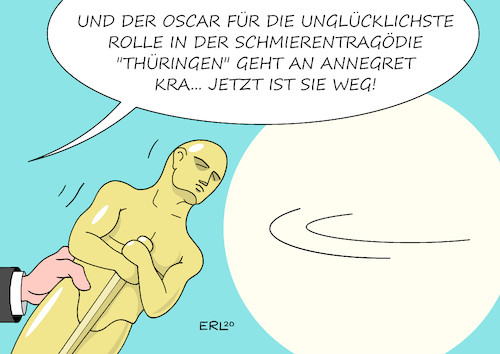 Cartoon: Oscar (medium) by Erl tagged politik,thüringen,landtag,wahl,ministerpräsident,fdp,stimmen,afd,björn,höcke,rechtsextremismus,flügel,cdu,annegret,kramp,karrenbauer,führungsschwäche,krise,rückzug,parteivorsitz,kanzlerkandidatur,oscar,hollywood,unglückliche,rolle,karikatur,erl,politik,thüringen,landtag,wahl,ministerpräsident,fdp,stimmen,afd,björn,höcke,rechtsextremismus,flügel,cdu,annegret,kramp,karrenbauer,führungsschwäche,krise,rückzug,parteivorsitz,kanzlerkandidatur,oscar,hollywood,unglückliche,rolle,karikatur,erl