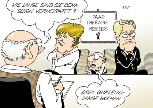 Cartoon: Paartherapie (medium) by Erl tagged koalition,klausur,schloß,meseberg,union,fdp,probleme,paartherapie,verheiratet,koalition,klausur,schloß,meseberg,union,fdp,probleme,paartherapie,verheiratet,angela merkel,guido westerwelle,angela,merkel,guido,westerwelle