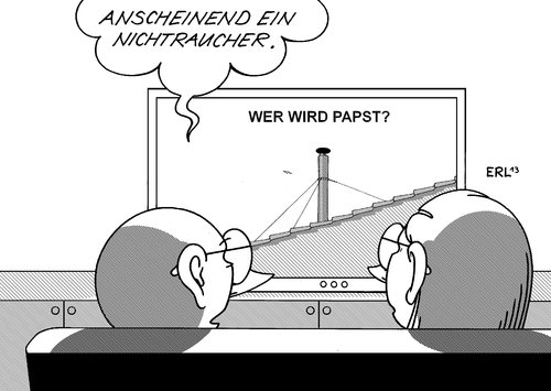 Cartoon: Papstwahl (medium) by Erl tagged papst,papstwahl,konklave,rauch,weiß,schwarz,raucher,nichtraucher,rauchen,fernsehen,kamin