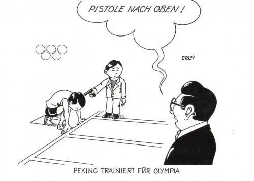 Cartoon: Peking (medium) by Erl tagged ,peking,pistole,waffe,sport,olympische,spiele,trainer,olympia,laufen,läufer,startschuss,start,menschenrechte,hinrichtung,menschenrecht,tibet,olympische spiele,olympiade,sommerspiele,2008