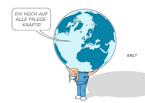 Cartoon: Pflegetag I (medium) by Erl tagged politik,internationaler,tag,der,pflege,pflegekraft,pflegekräfte,pflegerinnen,pfleger,krankenhaus,altenheim,pflegeheim,bezahlung,niedrig,arbeitsbelastung,hoch,alltag,wert,gesellschaft,wertschätzung,welt,erde,stütze,atlas,karikatur,erl,politik,internationaler,tag,der,pflege,pflegekraft,pflegekräfte,pflegerinnen,pfleger,krankenhaus,altenheim,pflegeheim,bezahlung,niedrig,arbeitsbelastung,hoch,alltag,wert,gesellschaft,wertschätzung,welt,erde,stütze,atlas,karikatur,erl