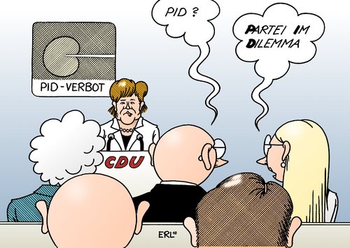 Cartoon: PID-Verbot (medium) by Erl tagged cdu,parteitag,pid,präimplantationsdiagnostik,abstimmung,verbot,dilemma,partei,merkel,cdu,parteitag,angela merkel,kanzlerin,kanzlerwahlverein,jasager,abnicken,meinung,sparen,bundesrechnungshof,steuergeld,verschwendung,steuer,angela,merkel,abstimmung,verbot,dilemma,präimplantationsdiagnostik