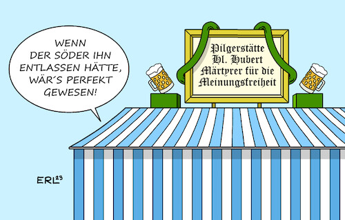 Cartoon: Pilgerstätte (medium) by Erl tagged politik,bayern,freie,wähler,vorsitzender,hubert,aiwanger,vorwurf,schüler,flugblatt,hetzschrift,antisemitismus,behauptung,verfasser,bruder,rechtsextremismus,rechtspopulismus,landtagswahl,regierung,csu,ministerpräsident,markus,söder,freispruch,abwägung,märtyrer,inszenierung,opfer,bierzelt,bier,rede,karikatur,erl,politik,bayern,freie,wähler,vorsitzender,hubert,aiwanger,vorwurf,schüler,flugblatt,hetzschrift,antisemitismus,behauptung,verfasser,bruder,rechtsextremismus,rechtspopulismus,landtagswahl,regierung,csu,ministerpräsident,markus,söder,freispruch,abwägung,märtyrer,inszenierung,opfer,bierzelt,bier,rede,karikatur,erl