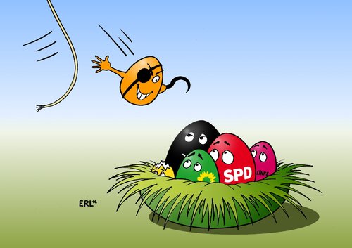 Cartoon: Piraten (medium) by Erl tagged ostern,osternest,eier,ei,partei,cdu,csu,fdp,spd,grüne,linke,piraten,entern,umfrage,umfragewert,hoch,piratenpartei,piraten