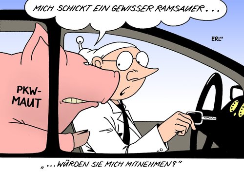 Cartoon: PKW-Maut (medium) by Erl tagged auto,verkehr,pkw,maut,straße,autobahn,geld,ramsauer,verkehrsminister,versuchsballon,sau,auto,verkehr,pkw,maut,autobahn,geld,ramsauer,verkehrsminister,versuchsballon,sau