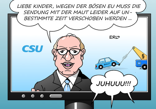 Cartoon: PKW-Maut (medium) by Erl tagged erl,karikatur,abschleppwagen,zeit,aufschub,rechtsweg,dobrindt,alexander,verkehrsminister,gerichtshof,europaeischer,klage,verfahren,recht,eu,auslaender,diskriminierung,deutsche,erstattung,schwierigkeit,umsetzung,schlager,wahlkampf,csu,maut,pkw,pkw,maut,csu,wahlkampf,schlager,umsetzung,schwierigkeit,erstattung,deutsche,diskriminierung,ausländer,eu,recht,verfahren,verkehrsminister,alexander,dobrindt,rechtsweg,aufschub,zeit,sendung,mit,der,maus,abschleppwagen,karikatur,erl