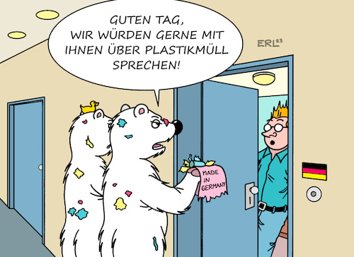 Cartoon: Plastikmüll in der Arktis (medium) by Erl tagged politik,umweltpolitik,umwelt,umweltschutz,müll,plastik,plastikmüll,arktis,teil,deutschland,eisbär,eisbären,gespräch,wohnungstür,karikatur,erl,politik,umweltpolitik,umwelt,umweltschutz,müll,plastik,plastikmüll,arktis,teil,deutschland,eisbär,eisbären,gespräch,wohnungstür,karikatur,erl