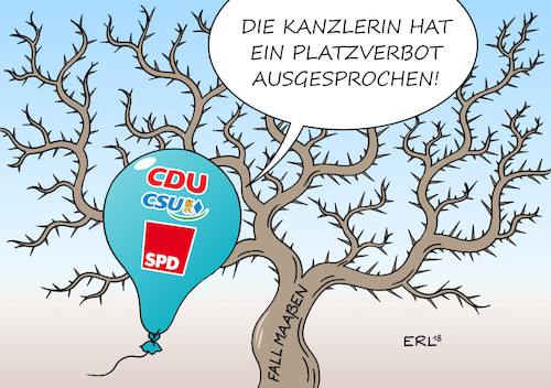 Cartoon: Platzt die Koalition? (medium) by Erl tagged politik,bundesamt,für,verfassungsschutz,präsident,hans,georg,maaßen,aussagen,interview,bild,zeitung,chemnitz,ausschreitungen,rechtsextremismus,hetzjagden,zweifel,verschwörungstheorien,rückhalt,seehofer,ablehnung,spd,große,koalition,regierung,gefahr,platzen,platzverbot,bundeskanzlerin,angela,merkel,luftballon,dornenhecke,karikatur,erl,politik,bundesamt,für,verfassungsschutz,präsident,hans,georg,maaßen,aussagen,interview,bild,zeitung,chemnitz,ausschreitungen,rechtsextremismus,hetzjagden,zweifel,verschwörungstheorien,rückhalt,seehofer,ablehnung,spd,große,koalition,regierung,gefahr,platzen,platzverbot,bundeskanzlerin,angela,merkel,luftballon,dornenhecke,karikatur,erl