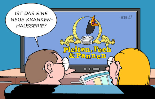 Cartoon: Pleiten Pech und Pannen (medium) by Erl tagged politik,gesundheit,klinik,krankenhaus,kliniken,krankenhäuser,insolvenz,pleite,serie,fernsehen,fernsehserie,pleiten,pech,und,pannen,max,schautzer,karikatur,erl,politik,gesundheit,klinik,krankenhaus,kliniken,krankenhäuser,insolvenz,pleite,serie,fernsehen,fernsehserie,pleiten,pech,und,pannen,max,schautzer,karikatur,erl