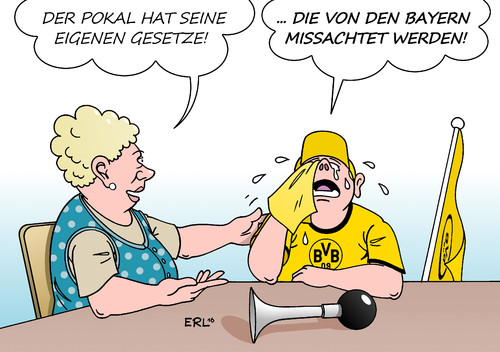 Cartoon: Pokalfinale (medium) by Erl tagged fußball,dfb,pokal,finale,berlin,bvb,09,borussia,dortmund,fc,bayern,münchen,sieg,elfmeterschießen,eigen,gesetze,missachtung,fan,hupe,fahne,mutter,trost,karikatur,erl,fußball,dfb,pokal,finale,berlin,bvb,09,borussia,dortmund,fc,bayern,münchen,sieg,elfmeterschießen,eigen,gesetze,missachtung,fan,hupe,fahne,mutter,trost,karikatur,erl