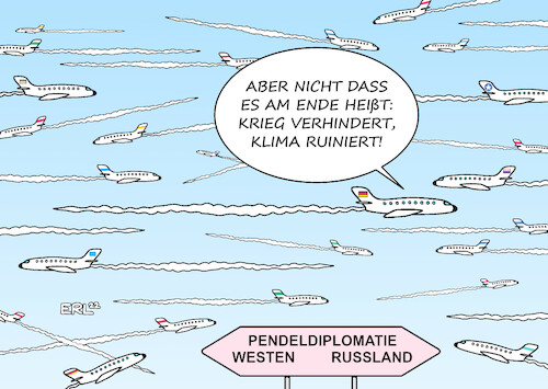 Cartoon: Politik Konflikt Russland Ukrain (medium) by Erl tagged politik,konflikt,russland,ukraine,westen,nato,usa,eu,diplomatie,pendeldiplomatie,reisen,flugzeug,verhinderung,krieg,co2,ausstoß,klima,klimawandel,erderwärmung,außenministerin,annalena,baerbock,grüne,karikatur,erl,politik,konflikt,russland,ukraine,westen,nato,usa,eu,diplomatie,pendeldiplomatie,reisen,flugzeug,verhinderung,krieg,co2,ausstoß,klima,klimawandel,erderwärmung,außenministerin,annalena,baerbock,grüne,karikatur,erl