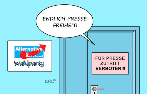 Cartoon: Pressefreiheit (medium) by Erl tagged politik,wahl,wahlen,landtagswahl,landtagswahlen,thüringen,sachsen,afd,rechtsextrem,wahlparty,ausschluss,presse,vorgeschmack,verständnis,pressefreiheit,karikatur,erl,politik,wahl,wahlen,landtagswahl,landtagswahlen,thüringen,sachsen,afd,rechtsextrem,wahlparty,ausschluss,presse,vorgeschmack,verständnis,pressefreiheit,karikatur,erl