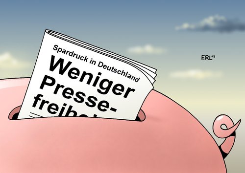 Cartoon: Pressefreiheit Spardruck (medium) by Erl tagged presse,pressefreiheit,rangliste,deutschland,vielfalt,schwindend,spardruck,sparen,sparkurs,einsparungen,presse,pressefreiheit,rangliste,deutschland,vielfalt,schwindend,spardruck,sparen,sparkurs,einsparungen